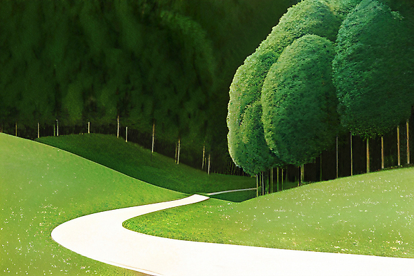 JPG 나무 길 일러스트 그림자 풍경 사람없음 초록색 햇빛 어둠 숲 그늘 언덕 국내일러스트 AI일러스트 AI콘텐츠 식물 컬러 태양 파일형식