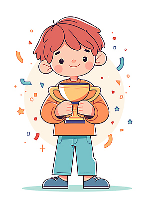 전신 남자 어린이 인물캐릭터 일러스트 성공 한명 서기 미소 들기 소년 기쁨 우승 수상_상을받음 상 트로피 시상 우승자 소년한명만 국내일러스트 일러캐릭터 AI파일 캐릭터 1 감정 컨셉 모션 표정 사람 최고 상_우승 상패 남자한명만 소년만 파일형식 벡터