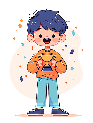 전신 남자 어린이 인물캐릭터 일러스트 성공 한명 서기 미소 들기 소년 기쁨 우승 수상_상을받음 상 트로피 시상 우승자 소년한명만 국내일러스트 일러캐릭터 AI파일 캐릭터 1 감정 컨셉 모션 표정 사람 최고 상_우승 상패 남자한명만 소년만 파일형식 벡터