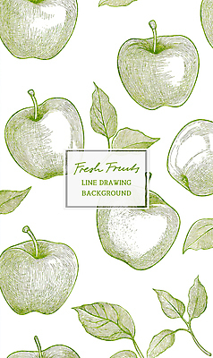 PSD 잎 패턴 일러스트 사람없음 초록색 빈티지 사과 청사과 드로잉 아오리사과 국내일러스트 식물 컬러 컨셉 무늬 과일 미술 파일형식