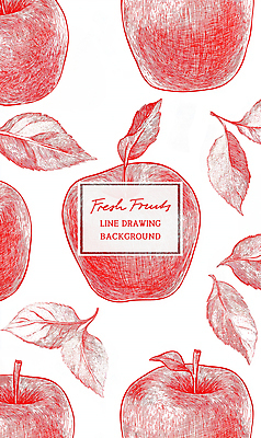 PSD 잎 패턴 일러스트 사람없음 빨간색 빈티지 사과 드로잉 국내일러스트 식물 컬러 컨셉 무늬 과일 미술 파일형식