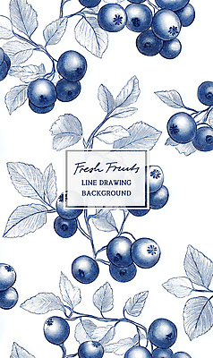 PSD 잎 패턴 일러스트 사람없음 파란색 빈티지 블루베리 드로잉 국내일러스트 식물 컬러 컨셉 무늬 과일 미술 파일형식