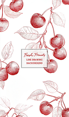 PSD 잎 패턴 일러스트 사람없음 빨간색 빈티지 체리 드로잉 국내일러스트 식물 컬러 컨셉 무늬 과일 미술 파일형식