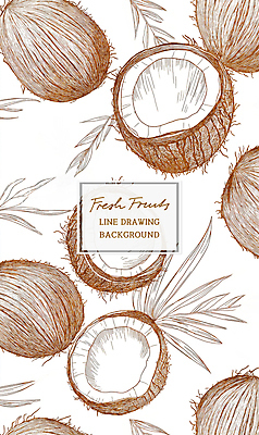 PSD 잎 패턴 일러스트 사람없음 갈색 빈티지 코코넛 드로잉 국내일러스트 식물 컬러 컨셉 무늬 과일 미술 파일형식