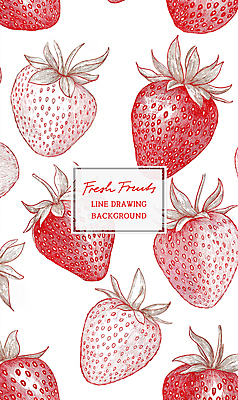 PSD 잎 패턴 일러스트 딸기 사람없음 빨간색 빈티지 드로잉 국내일러스트 식물 컬러 컨셉 무늬 과일 미술 파일형식