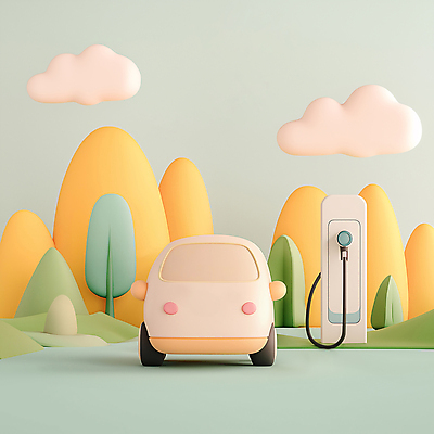 JPG 나무 구름 편집이미지 산 사람없음 노란색 3D 입체 에코 친환경 전기자동차 충전소 편집3D AI컴퓨터그래픽 AI콘텐츠 자연요소 식물 컬러 자동차 환경 디지털합성 충전 파일형식