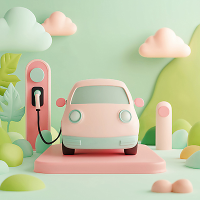 JPG 구름 편집이미지 분홍색 나뭇잎 산 사람없음 3D 입체 에코 친환경 민트색 전기자동차 충전소 편집3D AI컴퓨터그래픽 AI콘텐츠 자연요소 컬러 잎 자동차 환경 디지털합성 충전 파일형식