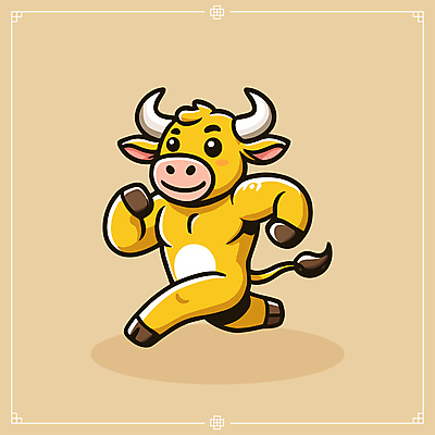 캐릭터 일러스트 근육 미소 웃음 사람없음 달리기 노란색 귀여움 황소 꼬리 한우 소캐릭터 소뿔 일러캐릭터 AI파일 컬러 동물캐릭터 컨셉 모션 뿔 표정 소고기 소 파일형식 벡터