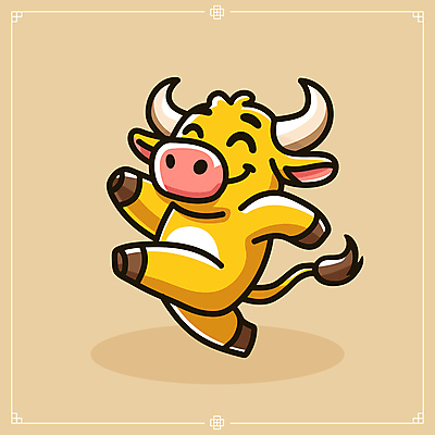캐릭터 일러스트 미소 웃음 사람없음 달리기 노란색 귀여움 황소 꼬리 한우 소캐릭터 소뿔 일러캐릭터 AI파일 컬러 동물캐릭터 컨셉 모션 뿔 표정 소고기 소 파일형식 벡터