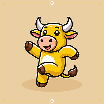 캐릭터 일러스트 미소 웃음 사람없음 달리기 노란색 귀여움 황소 꼬리 한우 소캐릭터 소뿔 일러캐릭터 AI파일 컬러 동물캐릭터 컨셉 모션 뿔 표정 소고기 소 파일형식 벡터