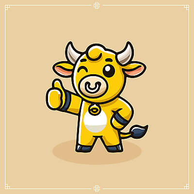 캐릭터 일러스트 미소 웃음 사람없음 노란색 귀여움 믿음 방울 황소 꼬리 따봉 한우 소캐릭터 소뿔 코뚜레 일러캐릭터 AI파일 감정 컬러 동물캐릭터 컨셉 뿔 표정 장식 소고기 최고 고리 소 파일형식 벡터