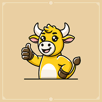 캐릭터 일러스트 미소 웃음 사람없음 노란색 귀여움 황소 꼬리 따봉 한우 소캐릭터 소뿔 일러캐릭터 AI파일 컬러 동물캐릭터 컨셉 뿔 표정 소고기 최고 소 파일형식 벡터