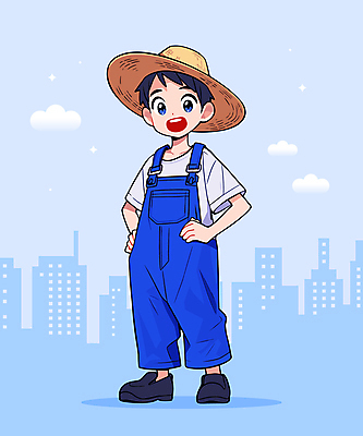 전신 남자 인물캐릭터 일러스트 직업캐릭터 한명 웃음 빌딩 청년 성인 파란색 농부 만화 멜빵 밀짚모자 긍정적 성인남자한명만 소상공인 농부캐릭터 국내일러스트 일러캐릭터 AI파일 직업 캐릭터 모자_잡화 1 잡화 감정 컬러 표정 사람 건물 경제 상인 남자한명만 성인남자만 파일형식 벡터