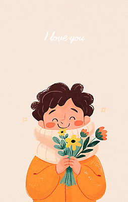 남자 행복 어린이 꽃다발 프로포즈 일러스트 사랑 한명 미소 들기 소년 상반신 주황색 소년한명만 국내일러스트 AI파일 1 꽃 감정 컬러 모션 표정 사람 남자한명만 소년만 파일형식 벡터