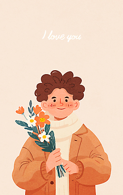 남자 행복 어린이 꽃다발 프로포즈 일러스트 사랑 한명 미소 들기 소년 상반신 주황색 소년한명만 국내일러스트 AI파일 1 꽃 감정 컬러 모션 표정 사람 남자한명만 소년만 파일형식 벡터