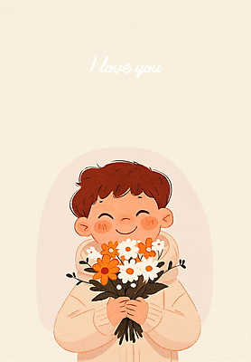 남자 행복 어린이 꽃다발 프로포즈 일러스트 사랑 한명 미소 들기 소년 상반신 베이지색 소년한명만 국내일러스트 AI파일 1 꽃 감정 컬러 모션 표정 사람 남자한명만 소년만 파일형식 벡터