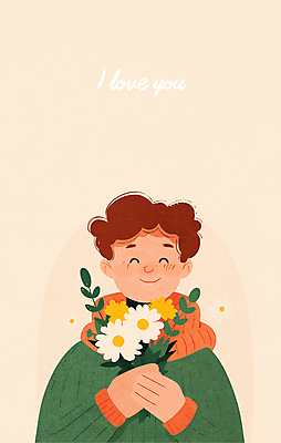 남자 행복 어린이 꽃다발 프로포즈 일러스트 사랑 한명 미소 들기 소년 상반신 초록색 소년한명만 국내일러스트 AI파일 1 꽃 감정 컬러 모션 표정 사람 남자한명만 소년만 파일형식 벡터