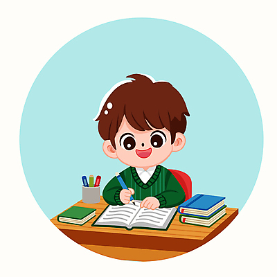 학생 교육 남자 어린이 인물캐릭터 하늘색 의자 일러스트 한명 미소 웃음 소년 상반신 책 연필 귀여움 기록 책상 교과서 연필꽂이 소년한명만 국내일러스트 일러캐릭터 AI파일 캐릭터 1 가구 컨셉 문구용품 학용품 교재 표정 사람 파란색 필기구 남자한명만 소년만 파일형식 벡터