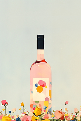 JPG 포스터 분홍색 일러스트 수채화 사람없음 와인 튤립 와인병 국내일러스트 AI일러스트 AI콘텐츠 꽃 컬러 병_용기 주류 파일형식