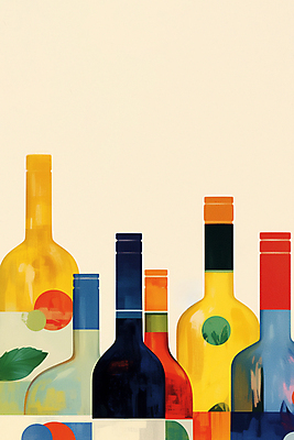 JPG 포스터 일러스트 수채화 사람없음 노란색 와인 와인병 국내일러스트 AI일러스트 AI콘텐츠 컬러 병_용기 주류 파일형식