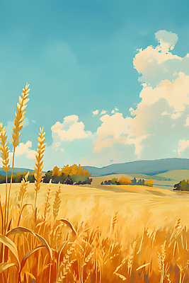 JPG 구름 일러스트 자연 하늘 사람없음 수확 추수 시골 밀밭 풍요 국내일러스트 AI일러스트 AI콘텐츠 자연요소 컨셉 밭 농업 밀 생태계 파일형식
