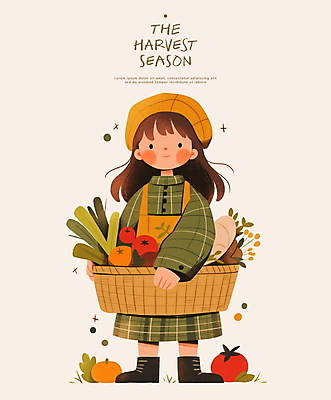 전신 PSD 원피스 여자 어린이 토마토 일러스트 따뜻함 한명 들기 소녀 바구니 수확 추수 가을 파 소녀한명만 국내일러스트 1 옷 계절 농업 채소 모션 사람 여자한명만 소녀만 파일형식