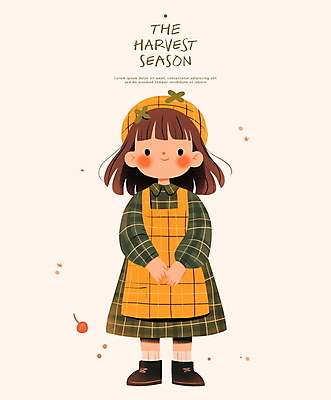 전신 PSD 원피스 여자 어린이 일러스트 따뜻함 한명 소녀 바구니 수확 추수 가을 소녀한명만 국내일러스트 1 옷 계절 농업 사람 여자한명만 소녀만 파일형식