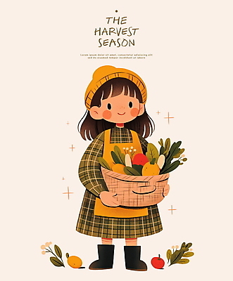 전신 PSD 원피스 여자 어린이 잎 토마토 일러스트 감자 따뜻함 한명 들기 소녀 바구니 수확 추수 가을 소녀한명만 국내일러스트 식물 1 옷 계절 농업 채소 모션 사람 여자한명만 소녀만 파일형식