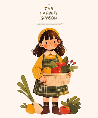 전신 PSD 원피스 여자 어린이 토마토 일러스트 따뜻함 한명 들기 소녀 바구니 수확 추수 가을 소녀한명만 국내일러스트 1 옷 계절 농업 채소 모션 사람 여자한명만 소녀만 파일형식