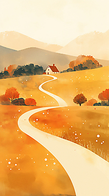 JPG 나무 길 단풍 일러스트 자연 하늘 주택 풍경 초원 사람없음 가을풍경 주황색 가을 언덕 시골길 국내일러스트 AI일러스트 AI콘텐츠 식물 계절 컬러 잎 건물 생태계 파일형식 가을_계절