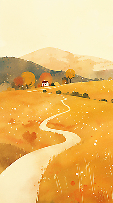 JPG 나무 구름 길 단풍 일러스트 자연 하늘 주택 풍경 초원 사람없음 가을풍경 주황색 가을 언덕 시골길 국내일러스트 AI일러스트 AI콘텐츠 자연요소 식물 계절 컬러 잎 건물 생태계 파일형식 가을_계절