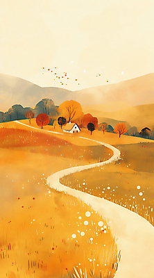 JPG 나무 길 단풍 일러스트 자연 하늘 주택 풍경 초원 사람없음 가을풍경 주황색 가을 언덕 시골길 국내일러스트 AI일러스트 AI콘텐츠 식물 계절 컬러 잎 건물 생태계 파일형식 가을_계절