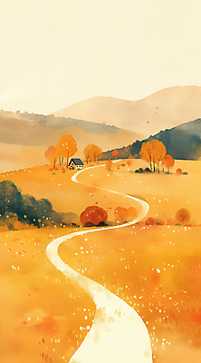 JPG 나무 길 단풍 일러스트 자연 하늘 주택 풍경 초원 사람없음 가을풍경 주황색 가을 언덕 시골길 국내일러스트 AI일러스트 AI콘텐츠 식물 계절 컬러 잎 건물 생태계 파일형식 가을_계절