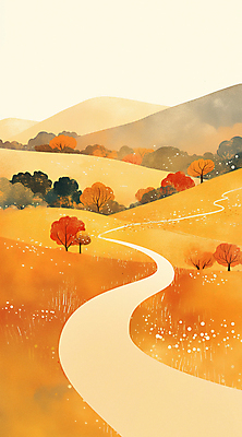 JPG 나무 길 단풍 일러스트 자연 하늘 풍경 초원 사람없음 가을풍경 주황색 가을 언덕 시골길 국내일러스트 AI일러스트 AI콘텐츠 식물 계절 컬러 잎 생태계 파일형식 가을_계절