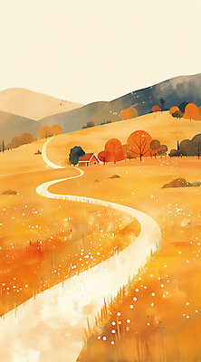 JPG 나무 구름 길 단풍 일러스트 자연 하늘 주택 풍경 초원 사람없음 가을풍경 주황색 가을 언덕 시골길 국내일러스트 AI일러스트 AI콘텐츠 자연요소 식물 계절 컬러 잎 건물 생태계 파일형식 가을_계절