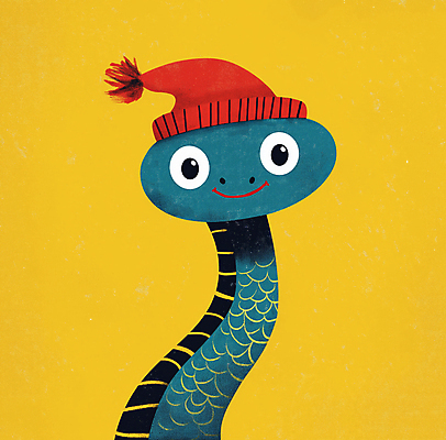 JPG 캐릭터 한마리 일러스트 털모자 미소 사람없음 노란색 파티 귀여움 생일 뱀 국내일러스트 일러캐릭터 푸른뱀 푸른뱀캐릭터 AI일러스트 AI콘텐츠 모자_잡화 1 기념일 컬러 컨셉 파충류 표정 이벤트 뱀캐릭터 파일형식