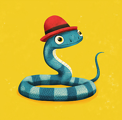 JPG 캐릭터 모자 한마리 일러스트 미소 웃음 사람없음 노란색 파티 귀여움 축제 뱀 국내일러스트 일러캐릭터 푸른뱀 푸른뱀캐릭터 AI일러스트 AI콘텐츠 1 잡화 컬러 컨셉 파충류 표정 이벤트 뱀캐릭터 파일형식