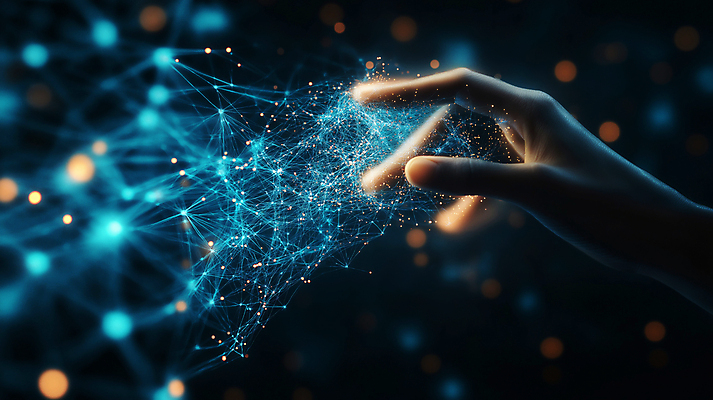 JPG 편집이미지 손 기술 손짓 신체부위 파란색 빛 디지털 주황색 어둠 터치 정보 네트워크 연결 시스템 인터페이스 가상현실 빅데이터 편집실사 AI컴퓨터그래픽 AI콘텐츠 컬러 모션 사람 CG 파일형식 4차산업