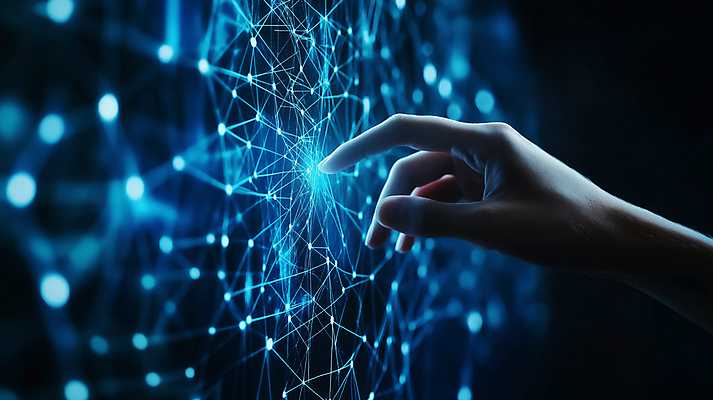 JPG 편집이미지 손 기술 손짓 신체부위 파란색 빛 디지털 어둠 터치 정보 네트워크 연결 시스템 인터페이스 가상현실 빅데이터 편집실사 AI컴퓨터그래픽 AI콘텐츠 컬러 모션 사람 CG 파일형식 4차산업