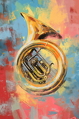JPG 예술 음악 일러스트 추상 미술 사람없음 컬러풀 물감 화려 클래식 질감 작품 호른 색채 창작 디지털아트 국내일러스트 AI일러스트 AI콘텐츠 컬러 컨셉 무늬 문화예술 미술도구 금관악기 파일형식