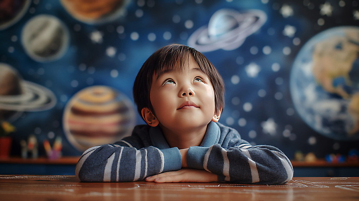 JPG 편집이미지 교육 남자 어린이 교실 상상 한명 소년 상반신 우주 꿈 행성 올려보기 남색 천문학 우주여행 상상력 우주탐험 소년한명만 편집실사 AI인물포토 AI콘텐츠 1 컬러 여행 학교 모션 사람 CG 남자한명만 소년만 파일형식 AI포토