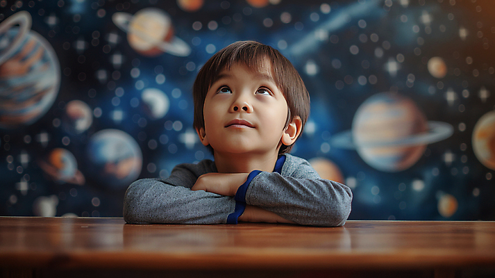 JPG 편집이미지 교육 남자 어린이 교실 상상 한명 소년 상반신 우주 꿈 행성 올려보기 남색 천문학 우주여행 상상력 우주탐험 소년한명만 편집실사 AI인물포토 AI콘텐츠 1 컬러 여행 학교 모션 사람 CG 남자한명만 소년만 파일형식 AI포토