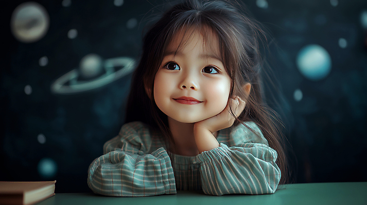 JPG 편집이미지 여자 교육 어린이 교실 상상 한명 소녀 상반신 우주 턱괴기 꿈 행성 남색 천문학 우주여행 상상력 우주탐험 소녀한명만 편집실사 AI인물포토 AI콘텐츠 1 컬러 여행 학교 모션 사람 CG 여자한명만 소녀만 파일형식 AI포토