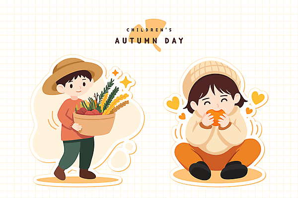 전신 모자 라이프스타일 여자 남자 어린이 채소 일러스트 나뭇잎 감 들기 앉기 소녀 소년 두명 일상 농작물 바구니 주황색 가을 먹기 밀짚모자 은행잎 어린이만 국내일러스트 AI파일 모자_잡화 잡화 계절 컬러 잎 농업 과일 모션 사람 라이프 생활 파일형식 벡터