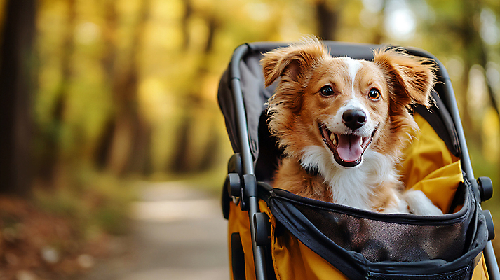 JPG 편집이미지 반려견 사람없음 야외 산책 강아지 디지털합성 유모차 개모차 편집실사 AI포토 AI콘텐츠 휴식 반려동물 아기용품 개 CG 애견용품 파일형식