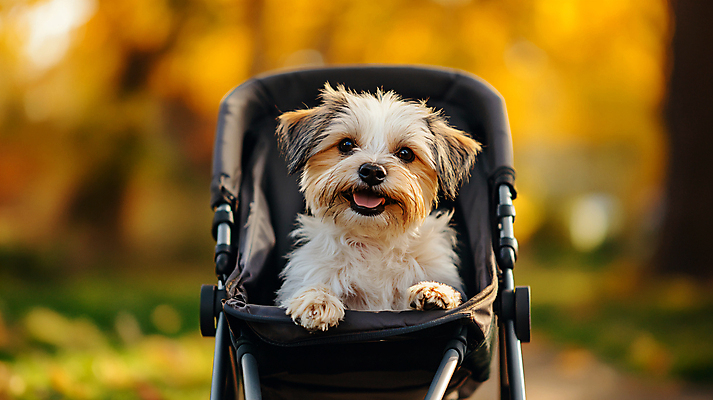 JPG 편집이미지 반려견 사람없음 야외 산책 강아지 디지털합성 유모차 개모차 편집실사 AI포토 AI콘텐츠 휴식 반려동물 아기용품 개 CG 애견용품 파일형식