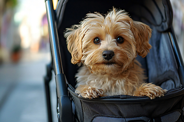 JPG 편집이미지 반려견 사람없음 야외 산책 강아지 디지털합성 유모차 개모차 편집실사 AI포토 AI콘텐츠 휴식 반려동물 아기용품 개 CG 애견용품 파일형식