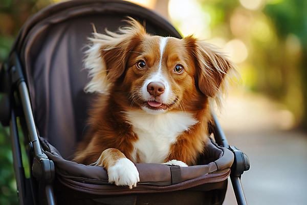 JPG 편집이미지 반려견 사람없음 야외 산책 강아지 디지털합성 유모차 개모차 편집실사 AI포토 AI콘텐츠 휴식 반려동물 아기용품 개 CG 애견용품 파일형식