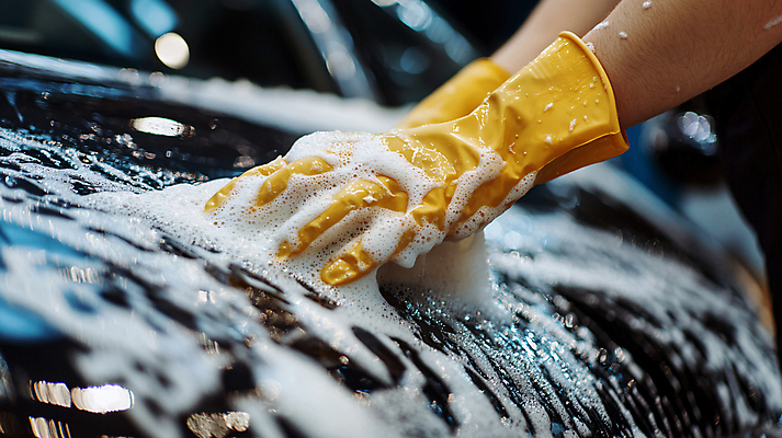 JPG 편집이미지 손 자동차 신체부위 거품 디지털합성 고무장갑 닦기 스펀지 손세차 편집실사 AI인물포토 AI콘텐츠 육상교통 장갑 모션 사람 CG 고무 세차 파일형식 AI포토