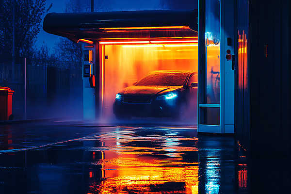 JPG 편집이미지 자동차 물줄기 사람없음 빛 반사 어둠 디지털합성 웅덩이 세차 편집실사 AI포토 AI콘텐츠 육상교통 물 CG 파일형식